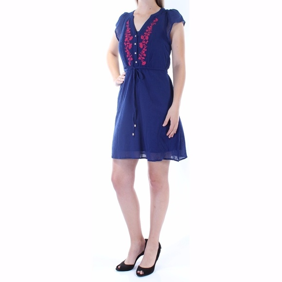 Blue Floral Embroidered Sheath Dress - Picture 1 of 2